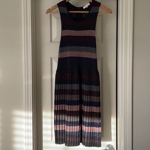 Parker Josie metallic pleated knit dress stripes L